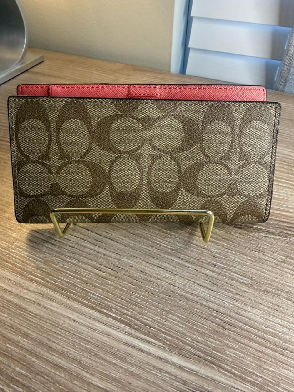 Coach Signature Canvas Wallet in Brown with Pink Interior and COA included
